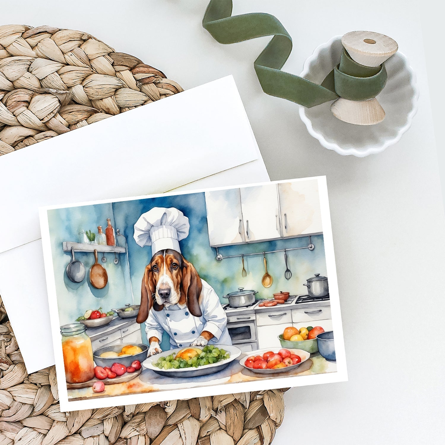 Basset Hound The Chef Greeting Cards Pack of 8 Blank Cards with Envelopes Whimsical A7 Size 5x7