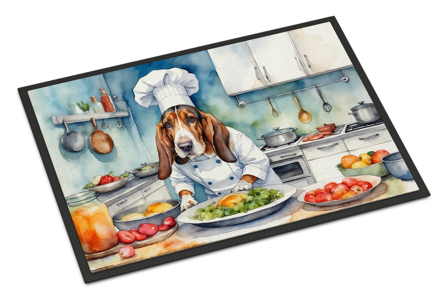 Basset Hound The Chef Doormat Indoor Outdoor 18H X 27W Front Door Mat Rugs for Entryway, Non Slip Washable