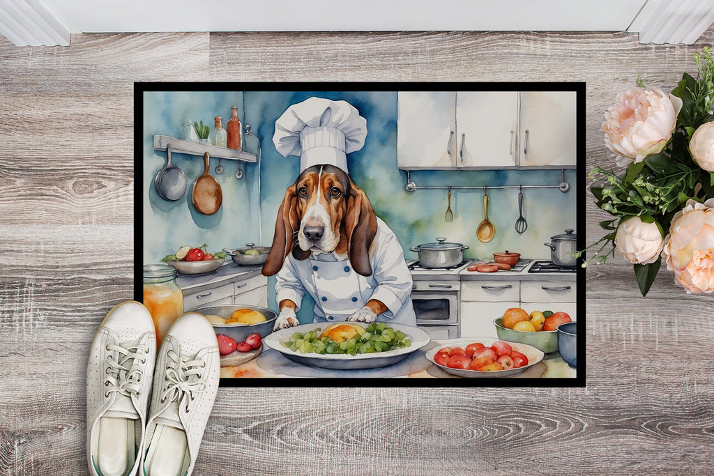 Basset Hound The Chef Doormat Indoor Outdoor 18H X 27W Front Door Mat Rugs for Entryway, Non Slip Washable