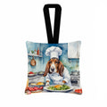 Basset Hound The Chef Hanging Square Fabric Ornament 3.5 × 3.5 Decorative Door-Knob & Tree Hanger, Soft Fabric
