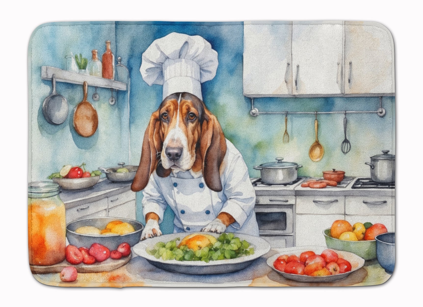 Basset Hound The Chef Memory Foam Kitchen Mat Machine Washable Anti-Fatigue Cushion Comfort Bath or Kitchen Rug