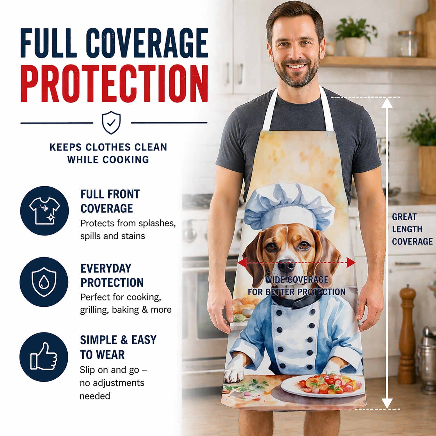 Beagle The Chef Apron Cooking Kitchen Server Baking Crafts Gardening for Adult Women Men, Unisex, Large, Multicolor