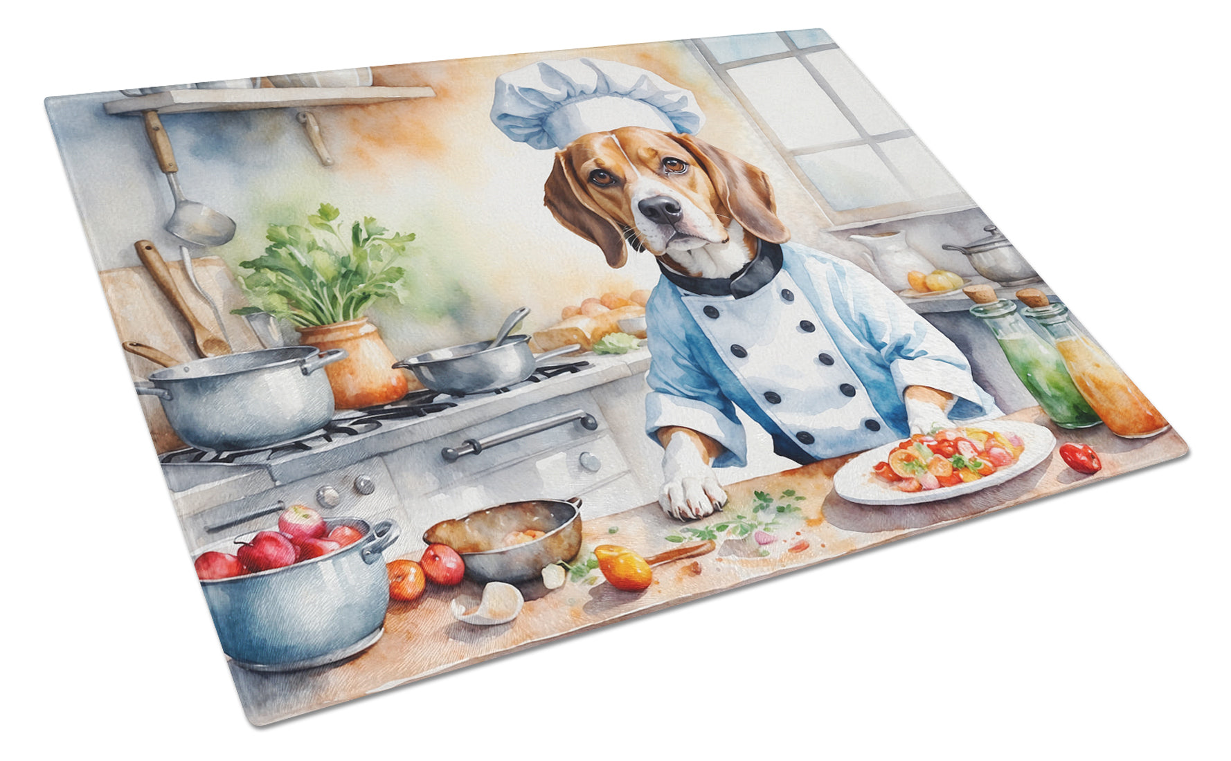 Beagle The Chef Cutting Board Tempered Glass Kitchen Cutting Surface, Heat Resistant Chopping, Non-Slip Feet, Food Prep & Serving