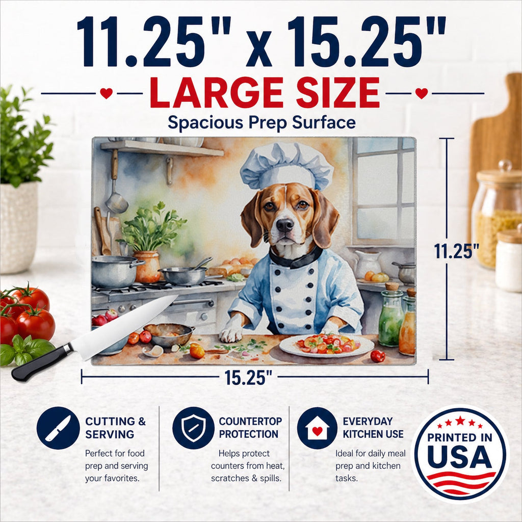 Beagle The Chef Cutting Board Tempered Glass Kitchen Cutting Surface, Heat Resistant Chopping, Non-Slip Feet, Food Prep & Serving