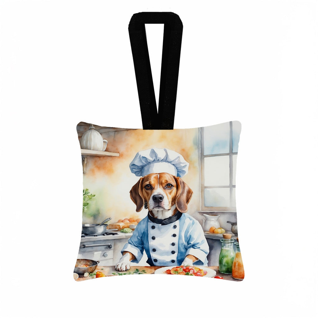 Beagle The Chef Hanging Square Fabric Ornament 3.5 × 3.5 Decorative Door-Knob & Tree Hanger, Soft Fabric