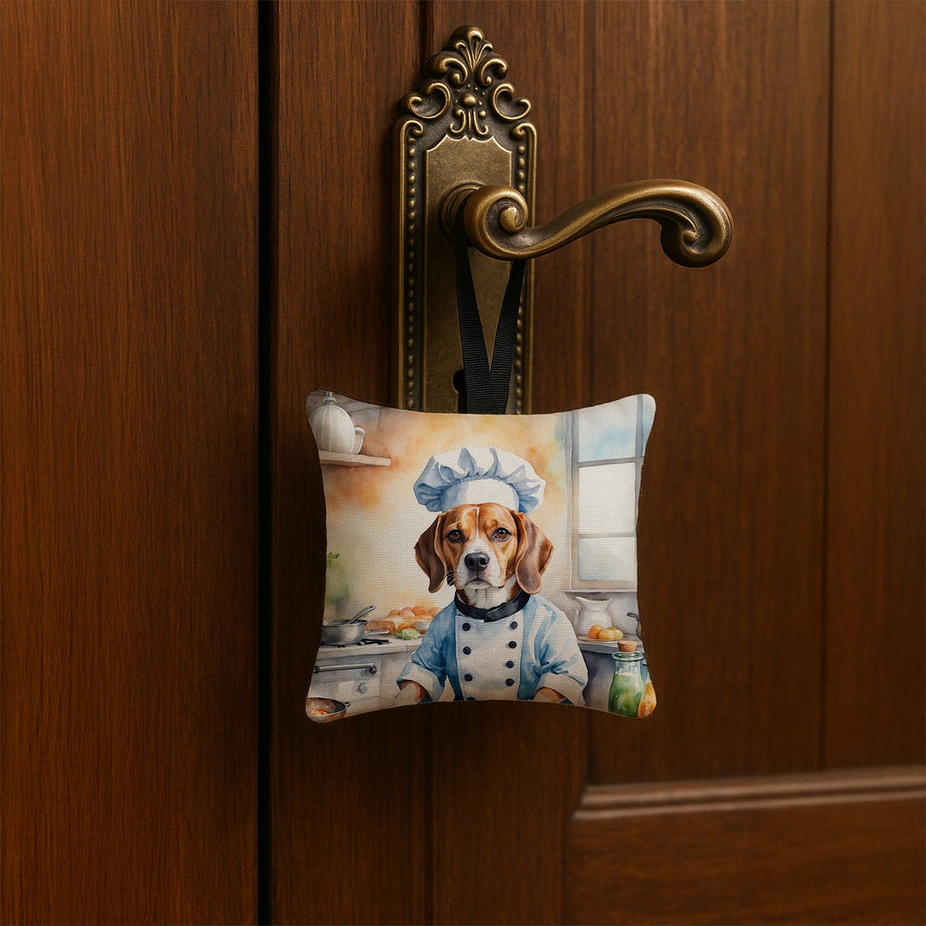 Beagle The Chef Hanging Square Fabric Ornament 3.5 × 3.5 Decorative Door-Knob & Tree Hanger, Soft Fabric