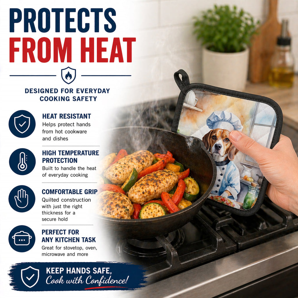 Beagle The Chef Pot Holder Set of 2 Heat Resistant Quilted Hot Pads 7.5 x 7.5 Inch, Insulated Kitchen Trivets for Cooking & Baking