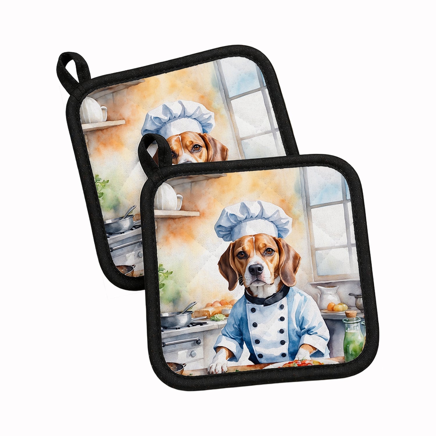Beagle The Chef Pot Holder Set of 2 Heat Resistant Quilted Hot Pads 7.5 x 7.5 Inch, Insulated Kitchen Trivets for Cooking & Baking