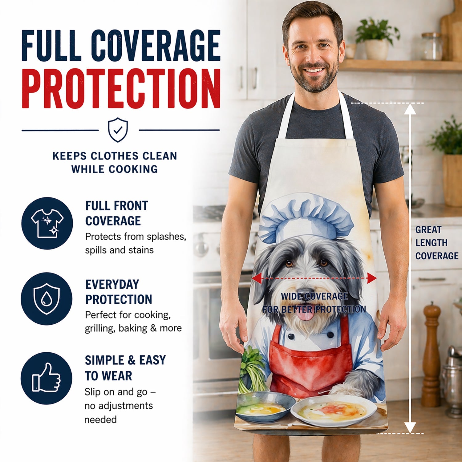 Bearded Collie The Chef Apron Cooking Kitchen Server Baking Crafts Gardening for Adult Women Men, Unisex, Large, Multicolor