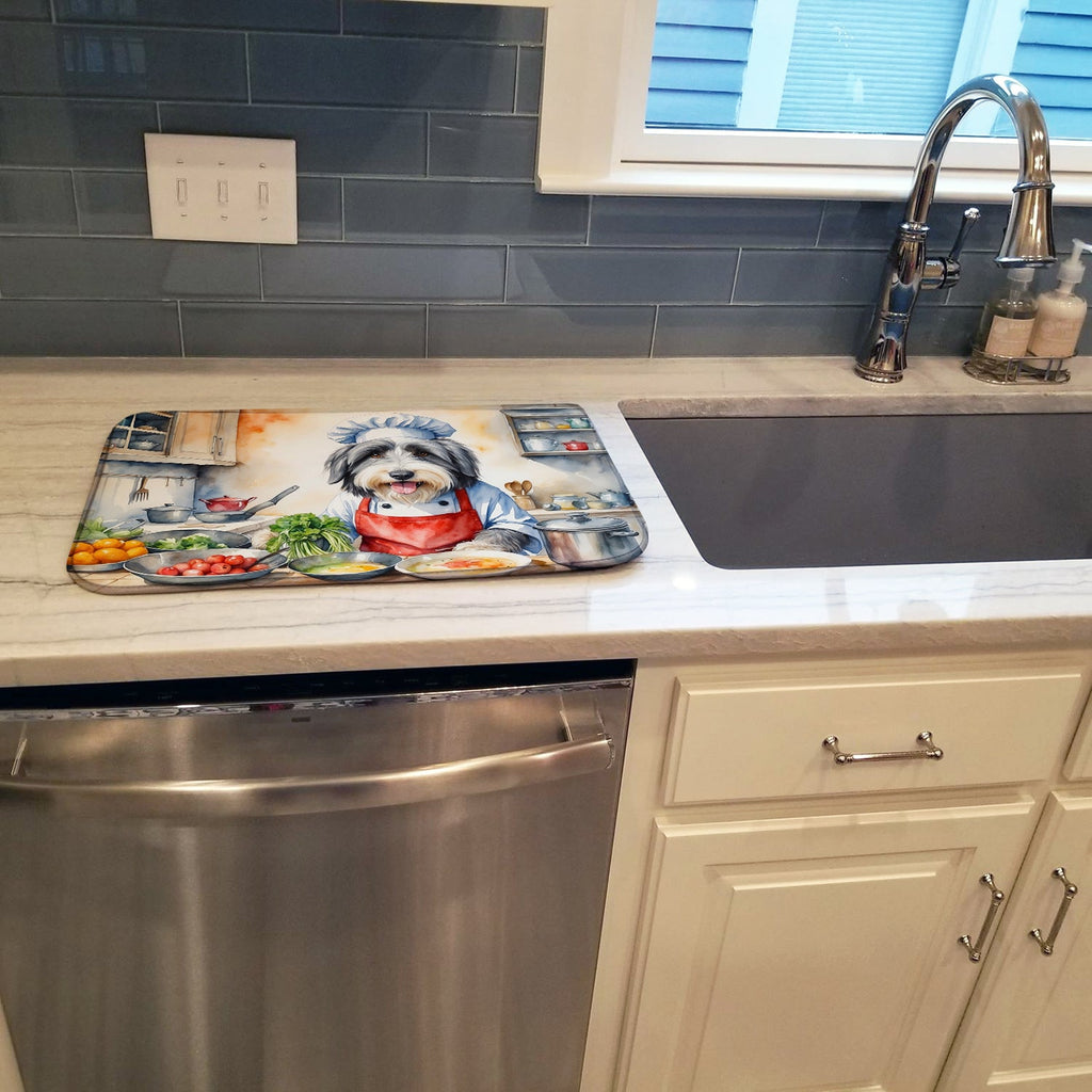 Bearded Collie The Chef Dish Drying Mat Absorbent Dish Drying Mat Pad for Kitchen Counter Dish Drainer Mat for Countertop, 14 x 21", Multicolor
