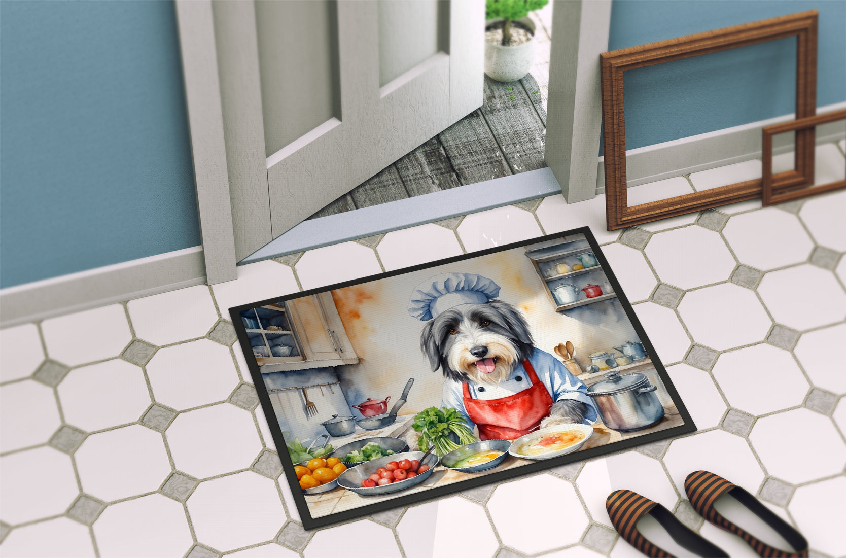 Bearded Collie The Chef Doormat Indoor Outdoor 24H X 36W Front Door Mat Rugs for Entryway, Non Slip Washable Low Pile,