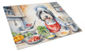 Bearded Collie The Chef Cutting Board Tempered Glass Kitchen Cutting Surface, Heat Resistant Chopping, Non-Slip Feet, Food Prep & Serving