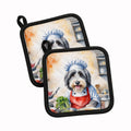 Bearded Collie The Chef Pot Holder Set of 2 Heat Resistant Quilted Hot Pads 7.5 x 7.5 Inch, Insulated Kitchen Trivets for Cooking & Baking