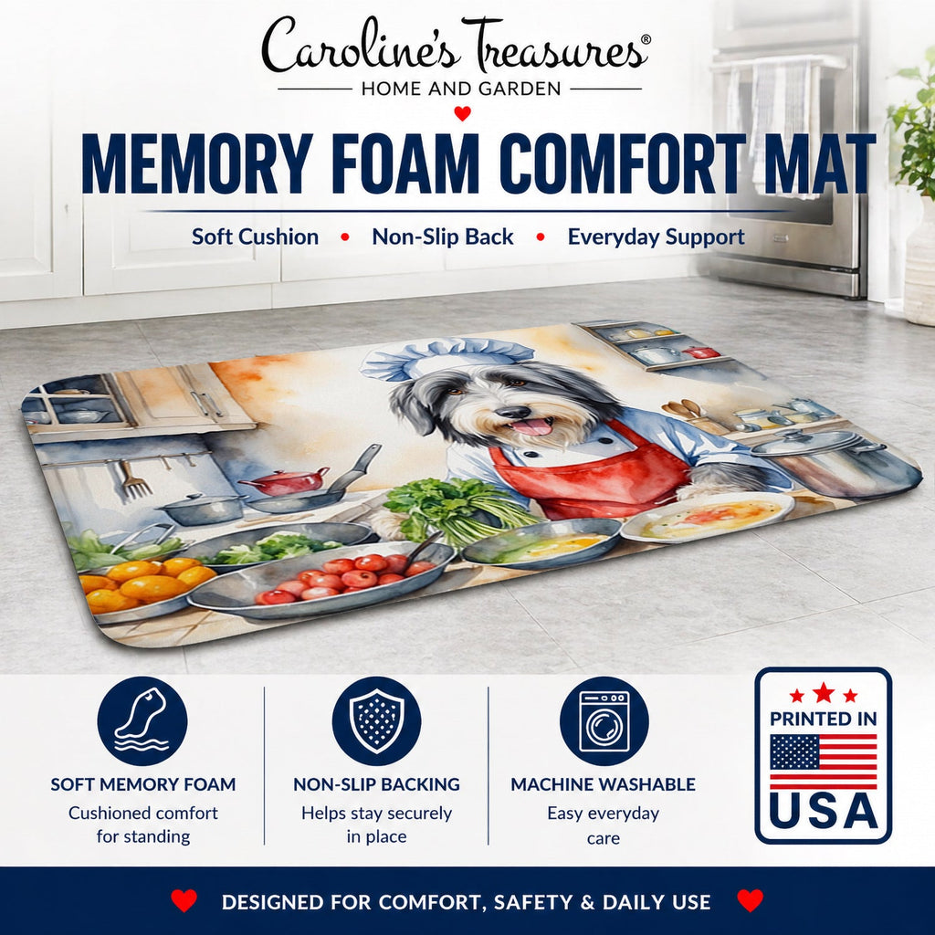 Bearded Collie The Chef Memory Foam Kitchen Mat Machine Washable Anti-Fatigue Cushion Comfort Bath or Kitchen Rug