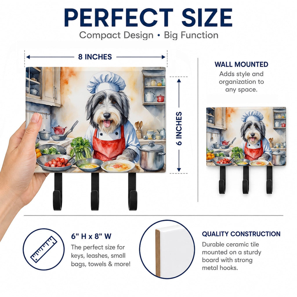 Bearded Collie The Chef Leash or Key Holder Wall Hooks, Coat Rack Wall Mount, for Hanging Keys, Towels, Aprons, Leashes