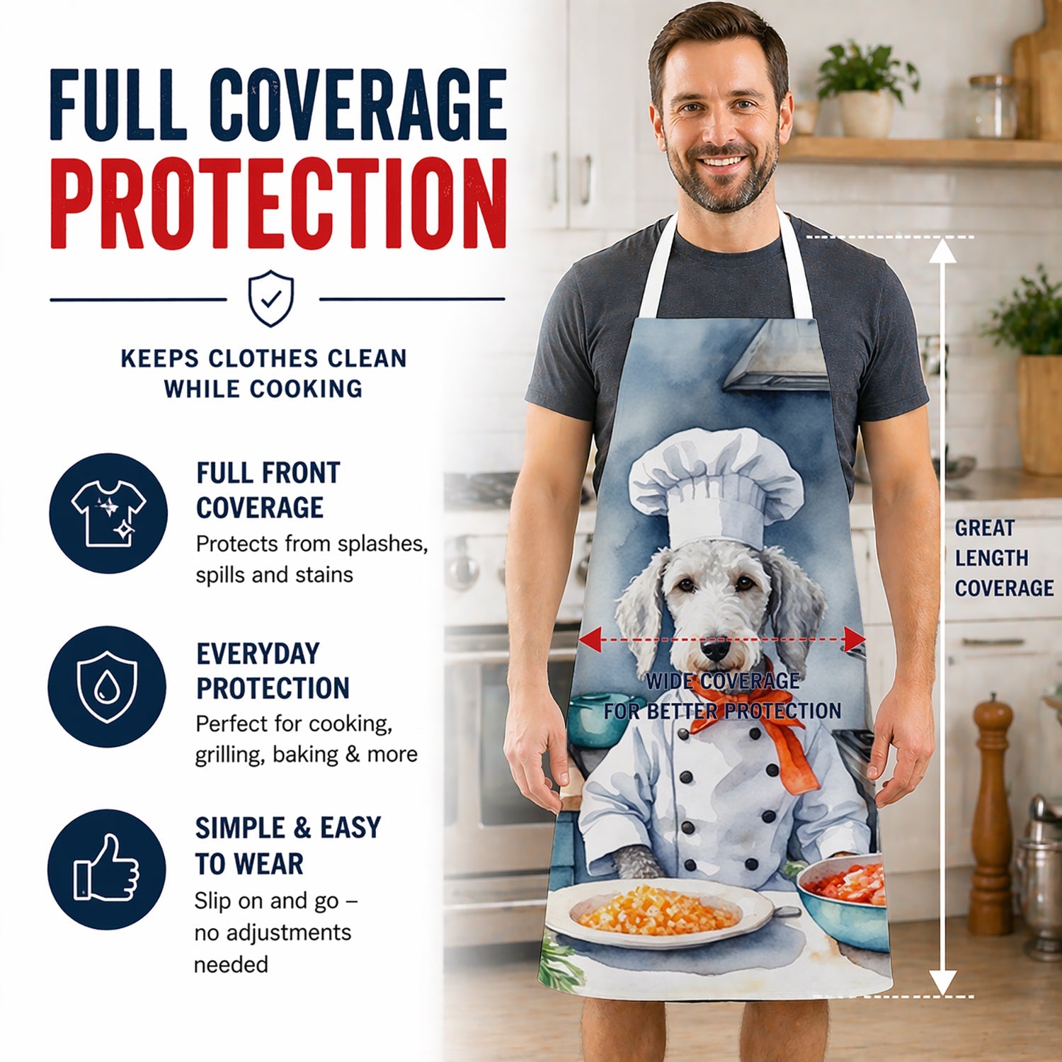 Bedlington Terrier The Chef Apron Cooking Kitchen Server Baking Crafts Gardening for Adult Women Men, Unisex, Large, Multicolor