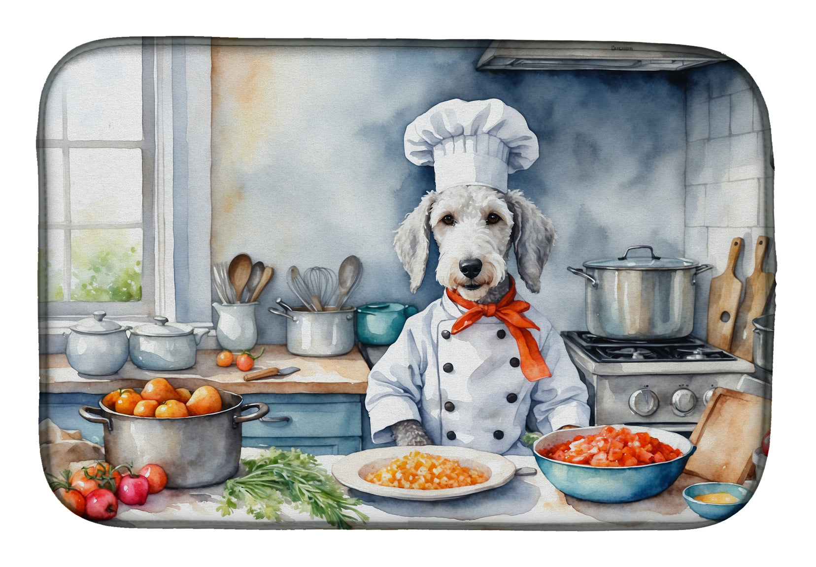 Bedlington Terrier The Chef Dish Drying Mat Absorbent Dish Drying Mat Pad for Kitchen Counter Dish Drainer Mat for Countertop, 14 x 21", Multicolor
