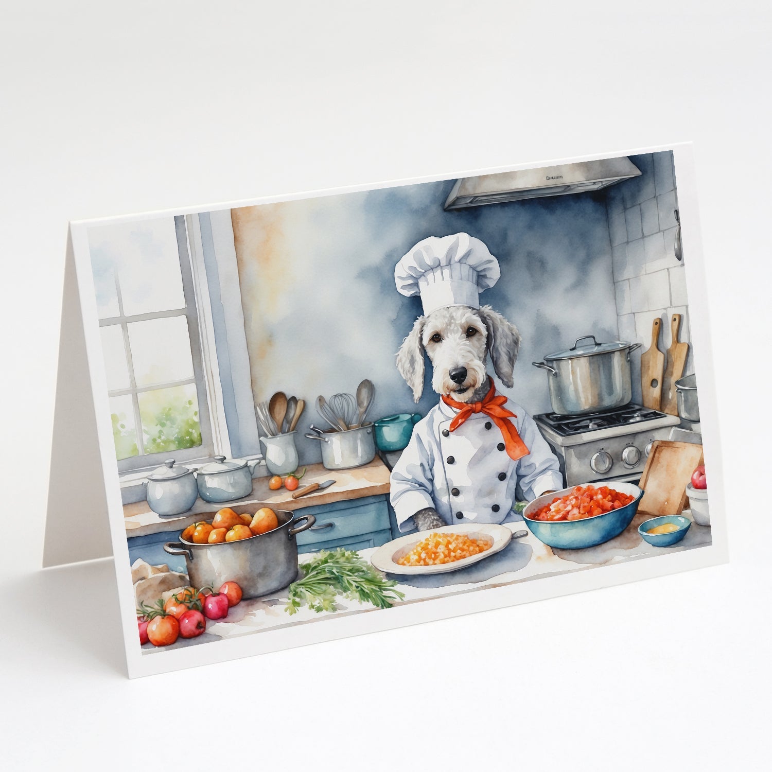 Bedlington Terrier The Chef Greeting Cards Pack of 8 Blank Cards with Envelopes Whimsical A7 Size 5x7