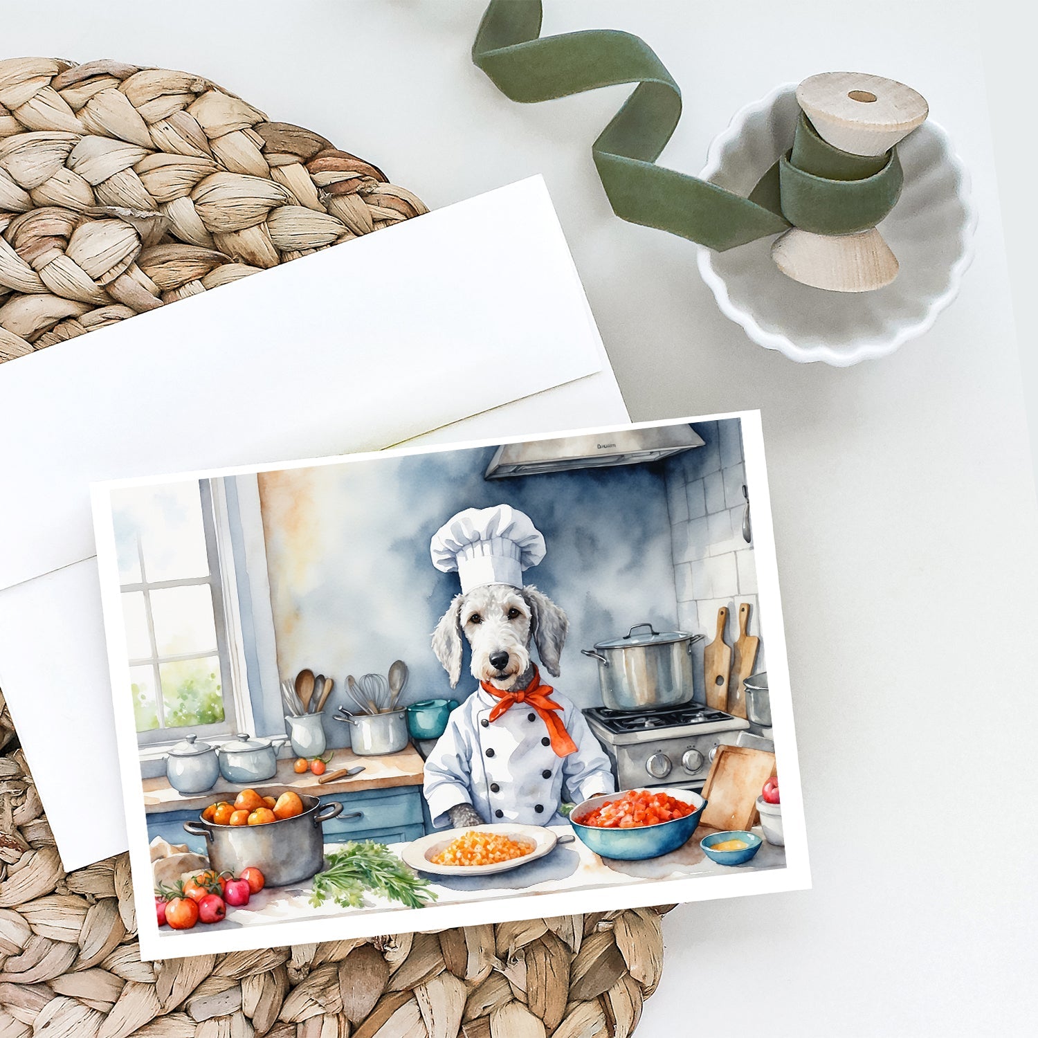 Bedlington Terrier The Chef Greeting Cards Pack of 8 Blank Cards with Envelopes Whimsical A7 Size 5x7