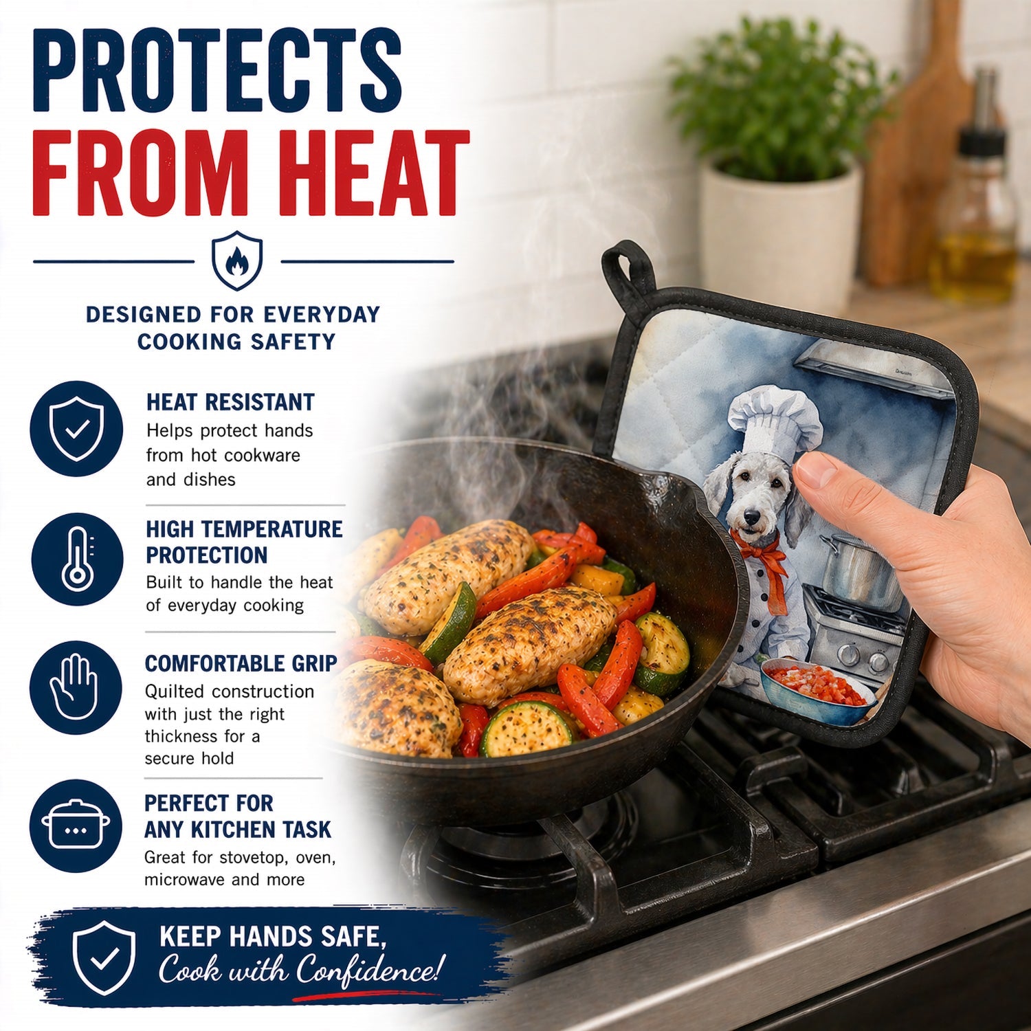Bedlington Terrier The Chef Pot Holder Set of 2 Heat Resistant Quilted Hot Pads 7.5 x 7.5 Inch, Insulated Kitchen Trivets for Cooking & Baking
