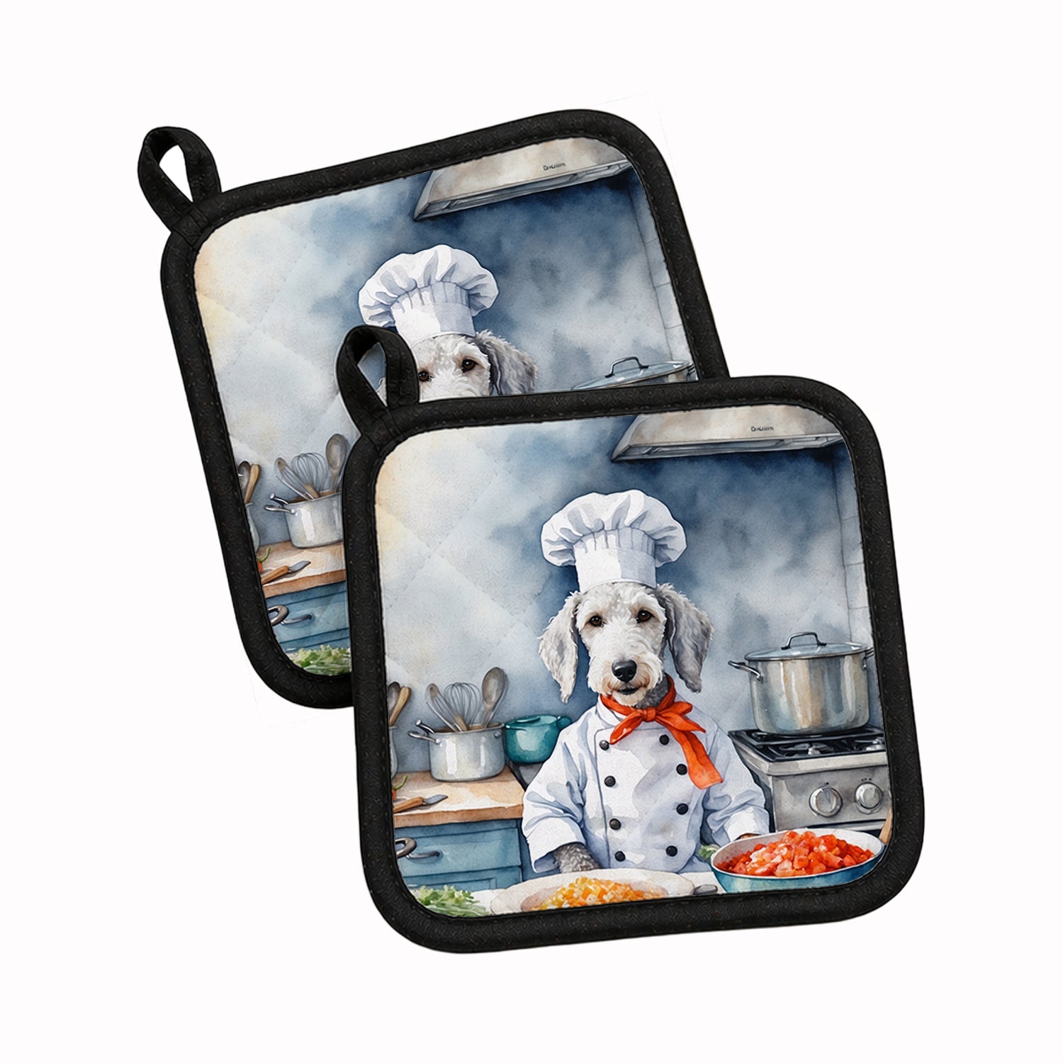 Bedlington Terrier The Chef Pot Holder Set of 2 Heat Resistant Quilted Hot Pads 7.5 x 7.5 Inch, Insulated Kitchen Trivets for Cooking & Baking
