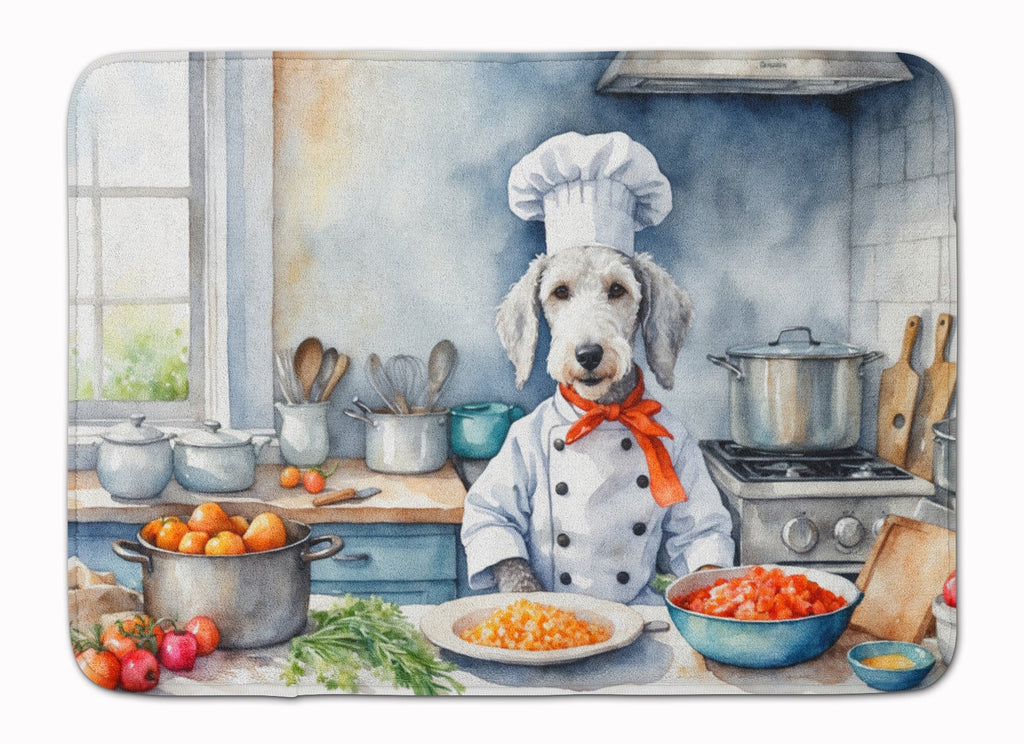 Bedlington Terrier The Chef Memory Foam Kitchen Mat Machine Washable Anti-Fatigue Cushion Comfort Bath or Kitchen Rug