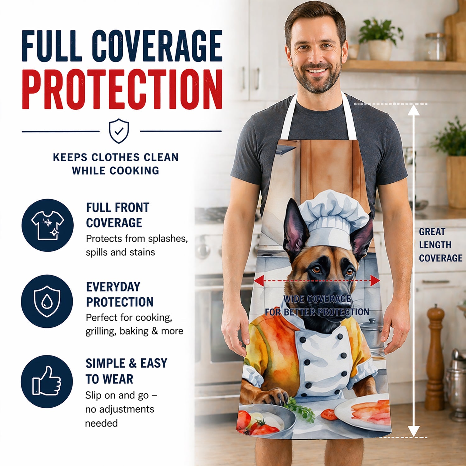 Belgian Malinois The Chef Apron Cooking Kitchen Server Baking Crafts Gardening for Adult Women Men, Unisex, Large, Multicolor
