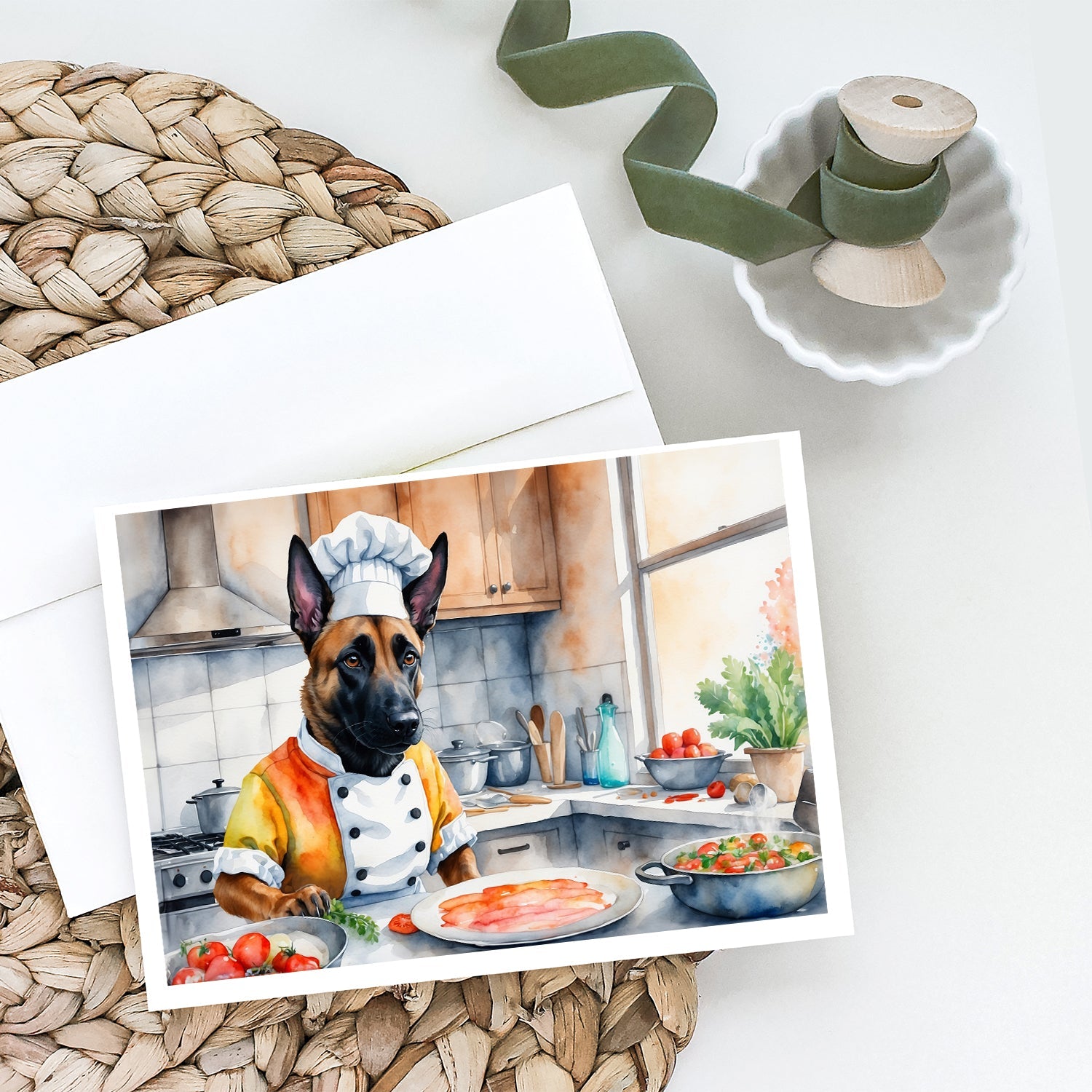 Belgian Malinois The Chef Greeting Cards Pack of 8 Blank Cards with Envelopes Whimsical A7 Size 5x7