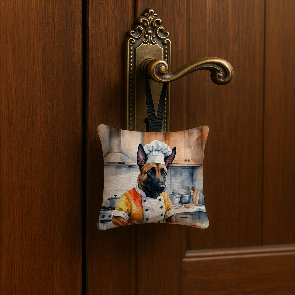 Belgian Malinois The Chef Hanging Square Fabric Ornament 3.5 × 3.5 Decorative Door-Knob & Tree Hanger, Soft Fabric