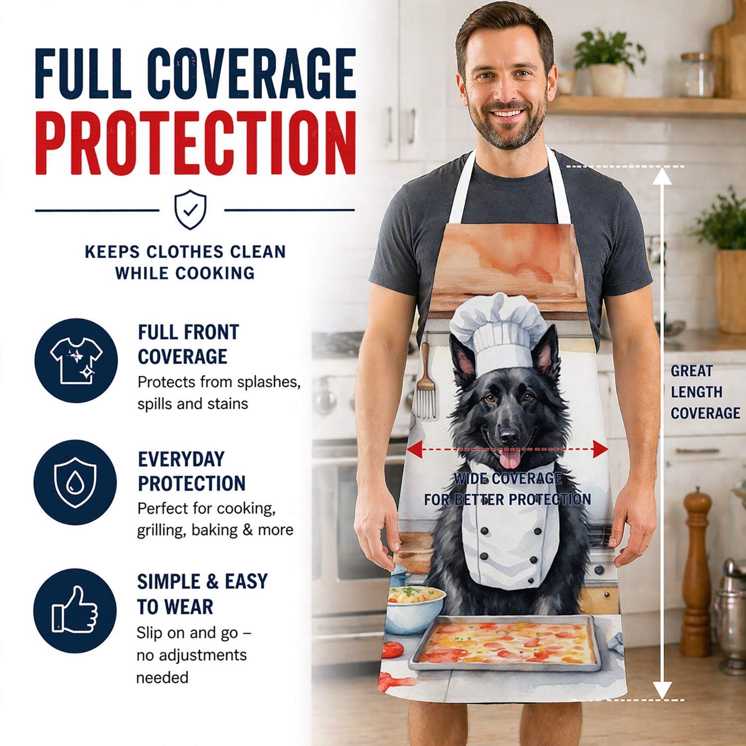 Belgian Sheepdog The Chef Apron Cooking Kitchen Server Baking Crafts Gardening for Adult Women Men, Unisex, Large, Multicolor