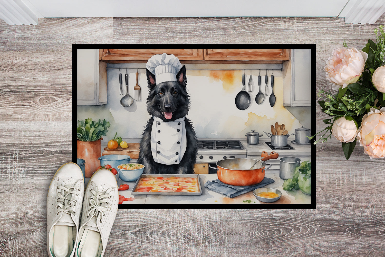 Belgian Sheepdog The Chef Doormat Indoor Outdoor 24H X 36W Front Door Mat Rugs for Entryway, Non Slip Washable Low Pile,
