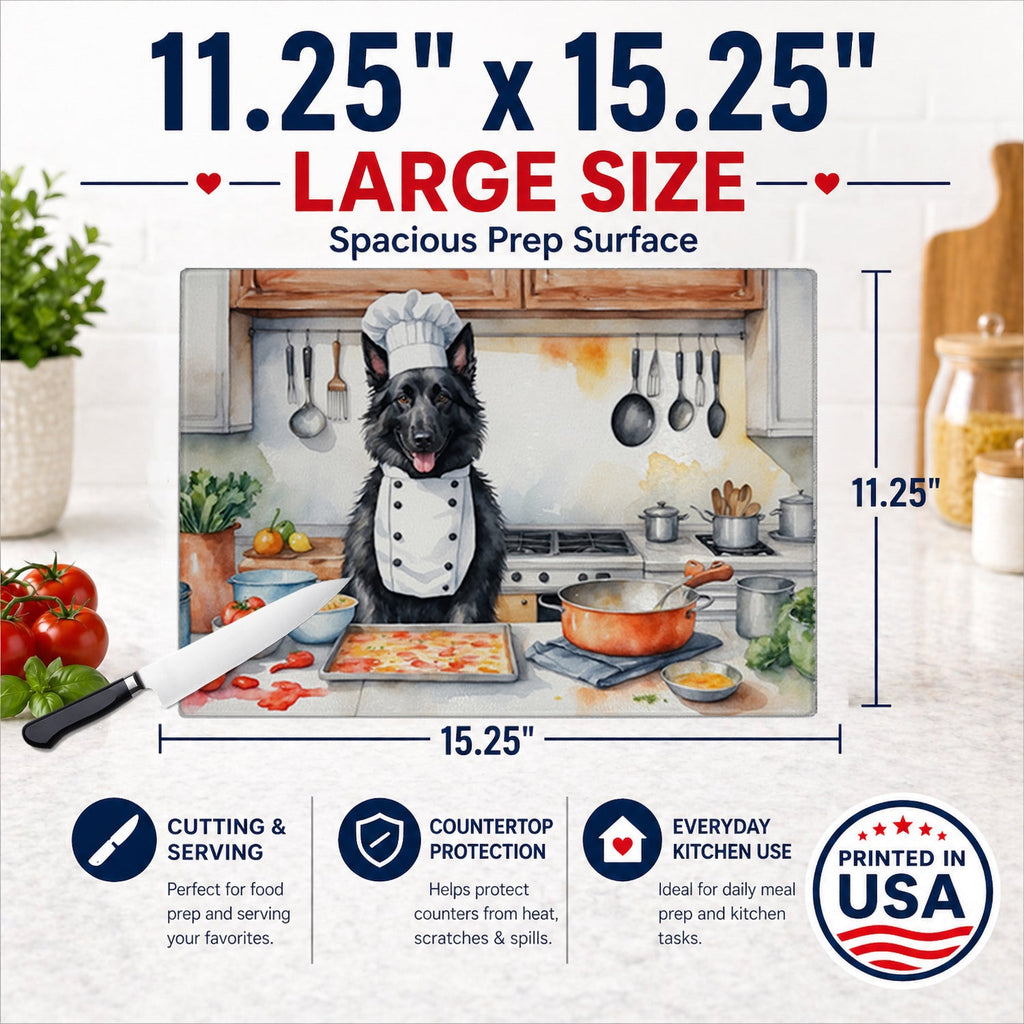 Belgian Sheepdog The Chef Cutting Board Tempered Glass Kitchen Cutting Surface, Heat Resistant Chopping, Non-Slip Feet, Food Prep & Serving