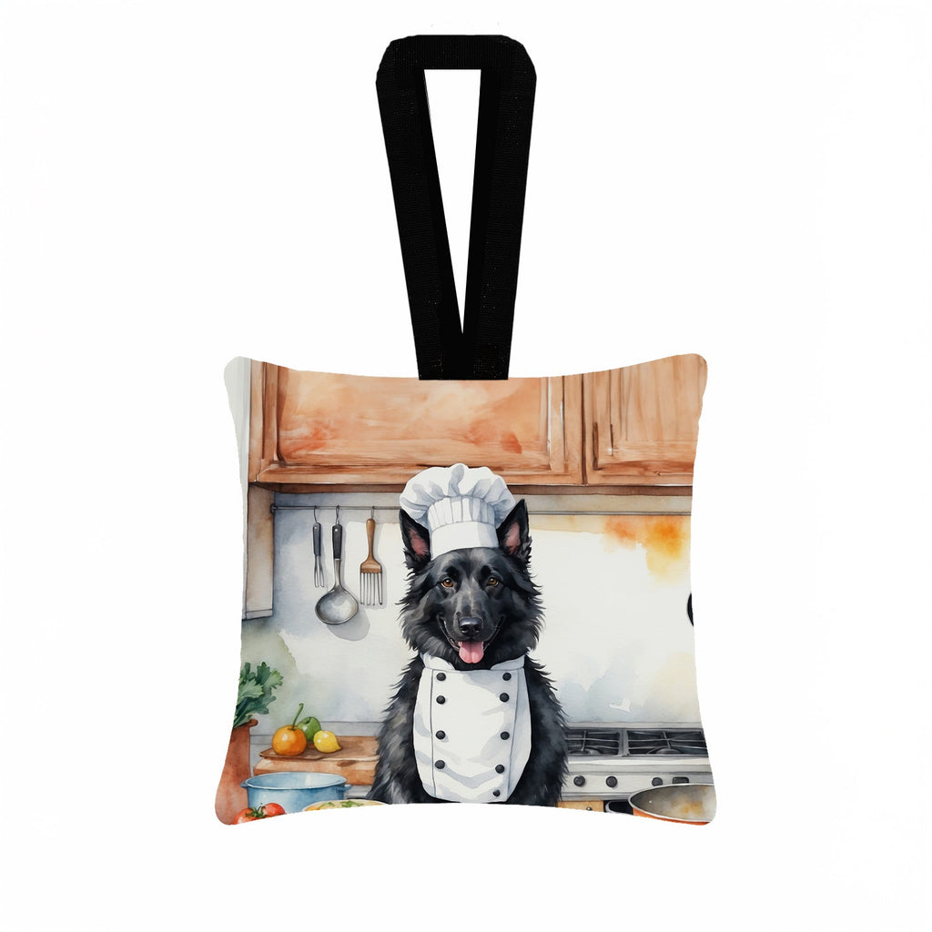 Belgian Sheepdog The Chef Hanging Square Fabric Ornament 3.5 × 3.5 Decorative Door-Knob & Tree Hanger, Soft Fabric
