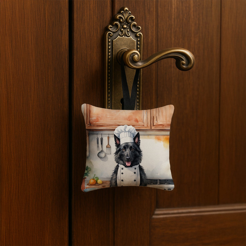 Belgian Sheepdog The Chef Hanging Square Fabric Ornament 3.5 × 3.5 Decorative Door-Knob & Tree Hanger, Soft Fabric
