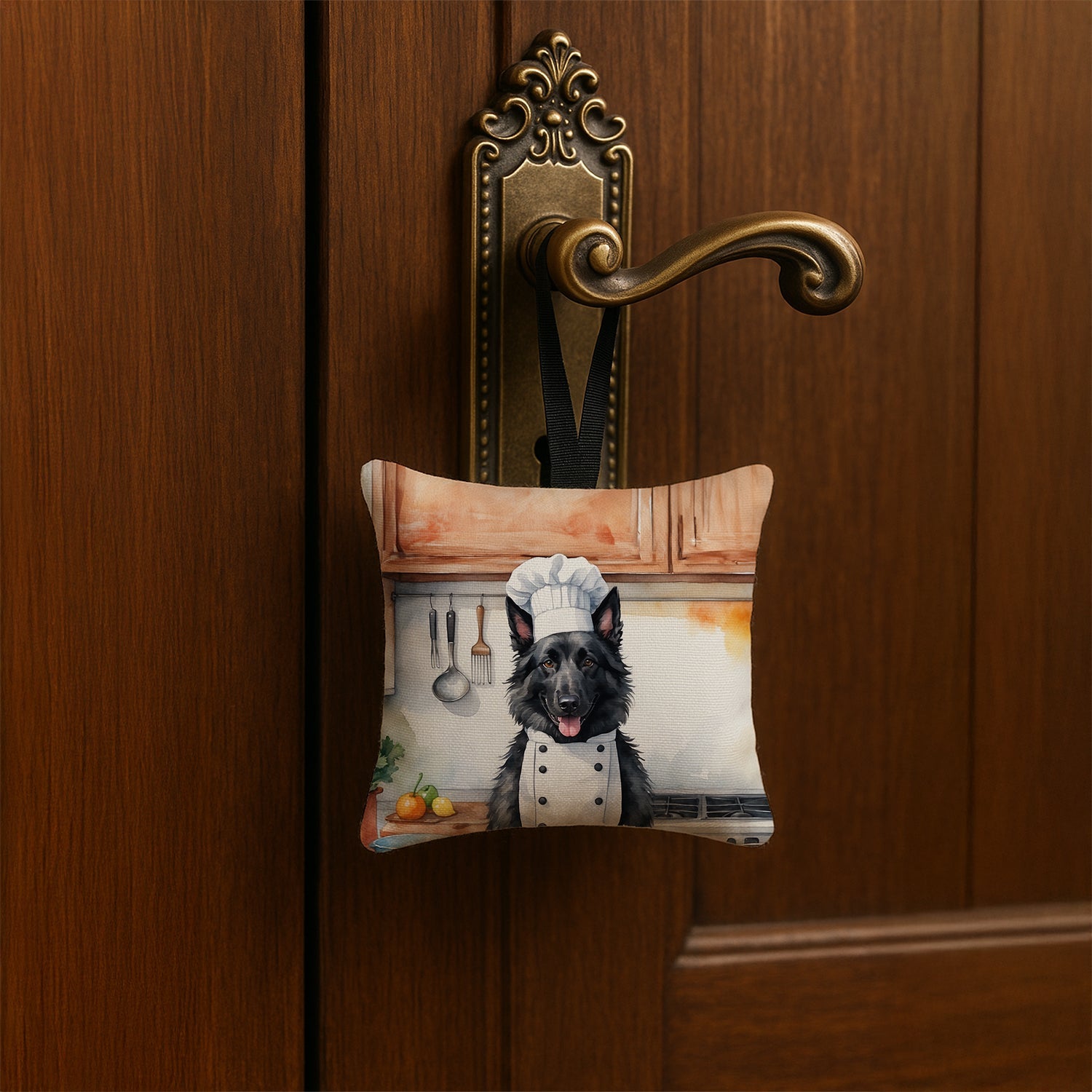 Belgian Sheepdog The Chef Hanging Square Fabric Ornament 3.5 × 3.5 Decorative Door-Knob & Tree Hanger, Soft Fabric