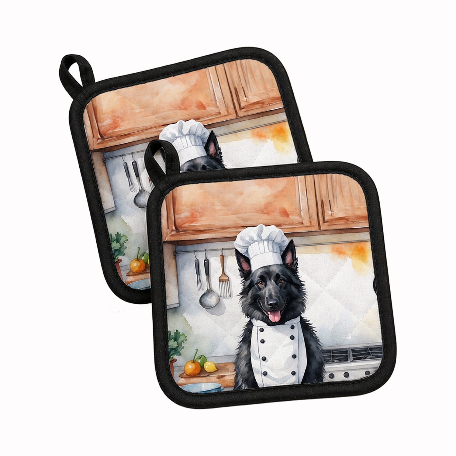 Belgian Sheepdog The Chef Pot Holder Set of 2 Heat Resistant Quilted Hot Pads 7.5 x 7.5 Inch, Insulated Kitchen Trivets for Cooking & Baking
