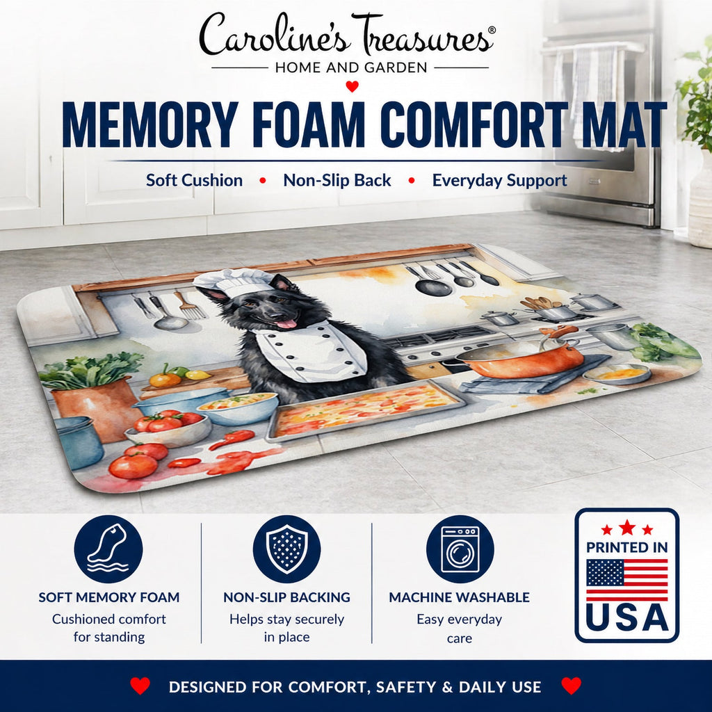 Belgian Sheepdog The Chef Memory Foam Kitchen Mat Machine Washable Anti-Fatigue Cushion Comfort Bath or Kitchen Rug
