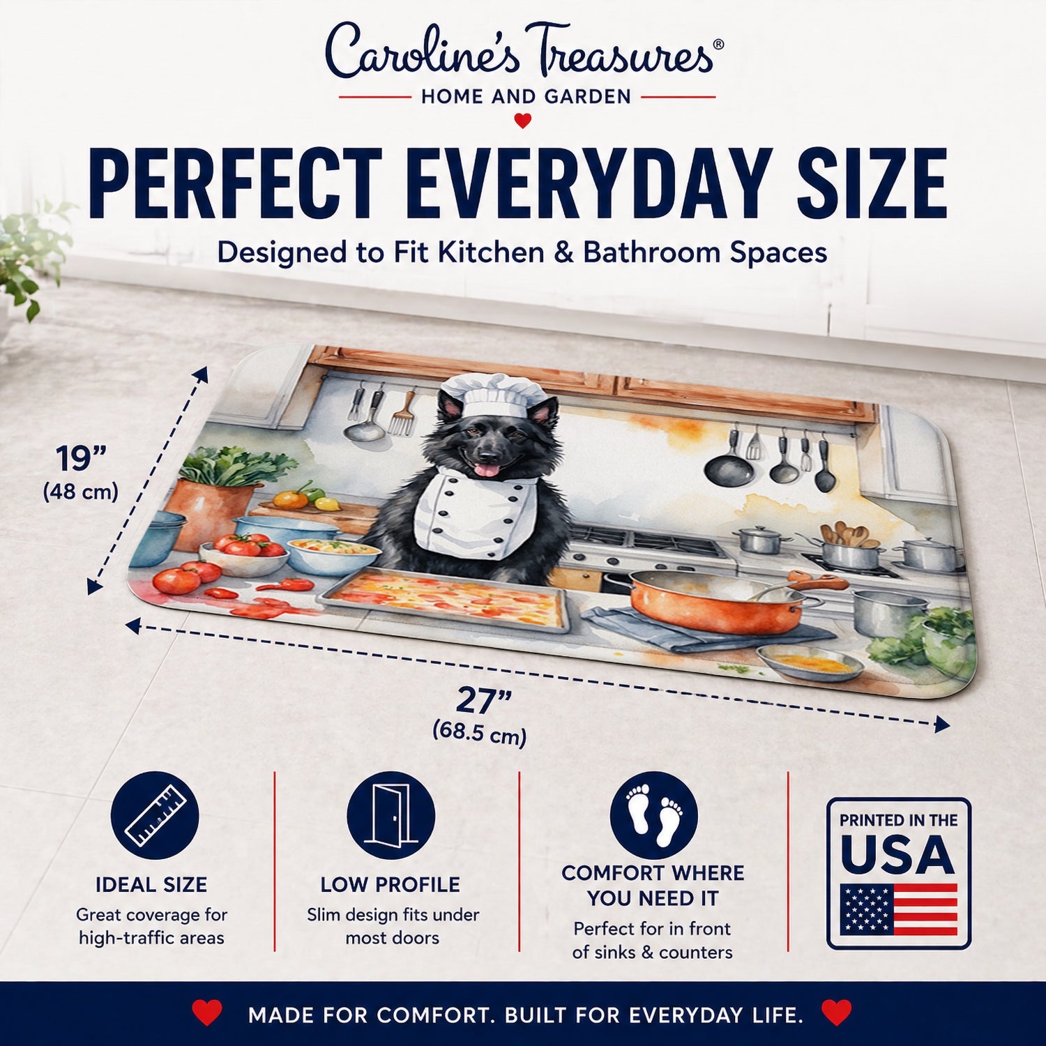 Belgian Sheepdog The Chef Memory Foam Kitchen Mat Machine Washable Anti-Fatigue Cushion Comfort Bath or Kitchen Rug