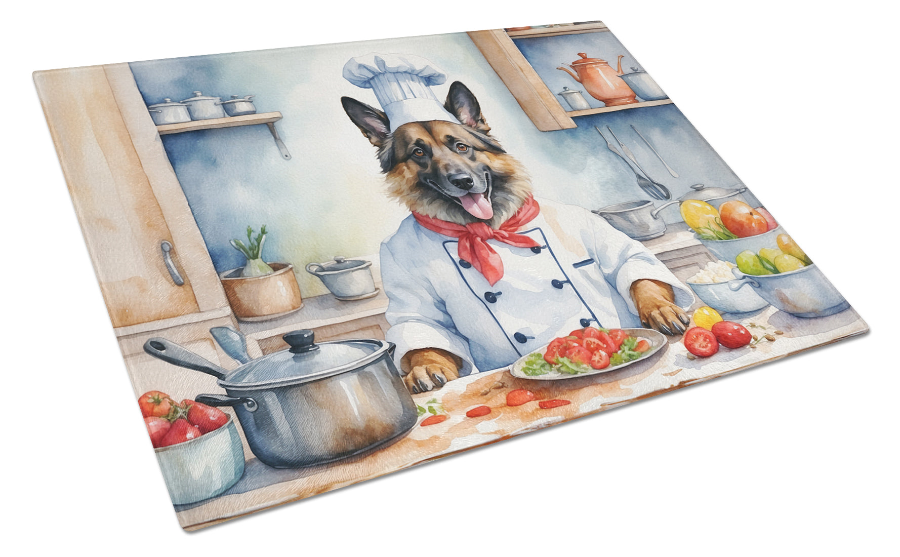 Belgian Tervuren The Chef Cutting Board Tempered Glass Kitchen Cutting Surface, Heat Resistant Chopping, Non-Slip Feet, Food Prep & Serving