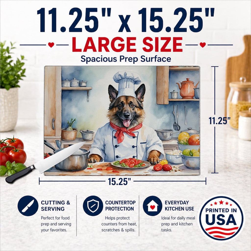 Belgian Tervuren The Chef Cutting Board Tempered Glass Kitchen Cutting Surface, Heat Resistant Chopping, Non-Slip Feet, Food Prep & Serving