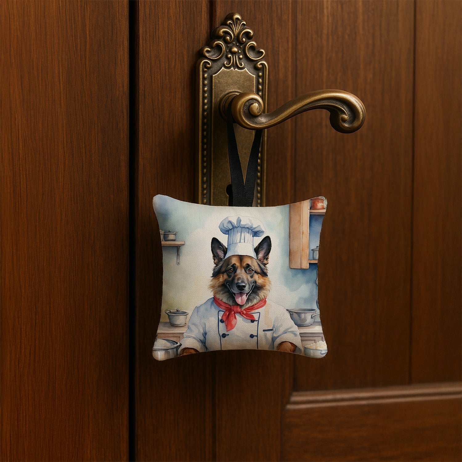 Belgian Tervuren The Chef Hanging Square Fabric Ornament 3.5 × 3.5 Decorative Door-Knob & Tree Hanger, Soft Fabric