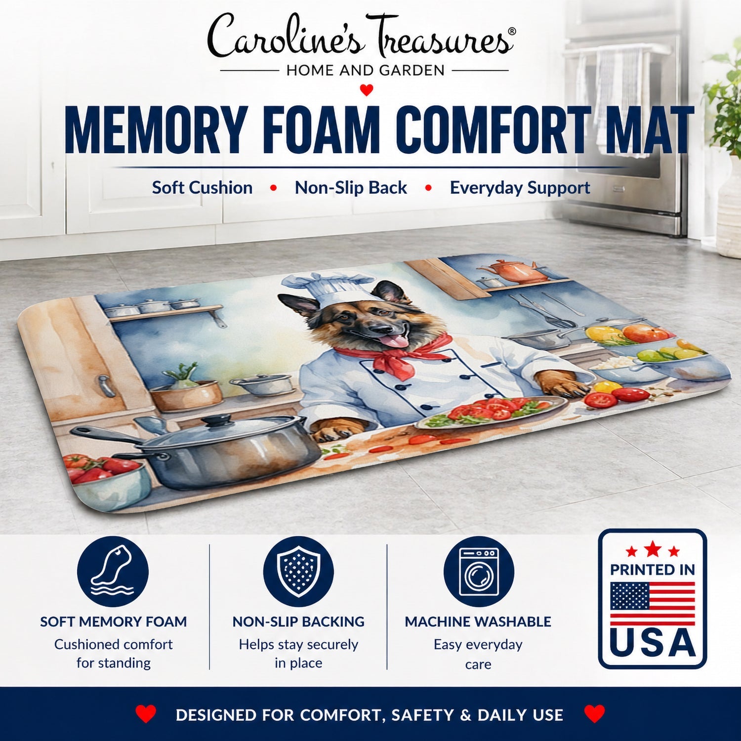 Belgian Tervuren The Chef Memory Foam Kitchen Mat Machine Washable Anti-Fatigue Cushion Comfort Bath or Kitchen Rug