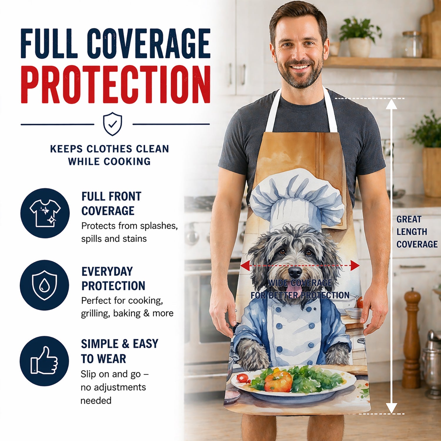 Bergamasco Sheepdog The Chef Apron Cooking Kitchen Server Baking Crafts Gardening for Adult Women Men, Unisex, Large, Multicolor