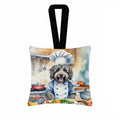 Bergamasco Sheepdog The Chef Hanging Square Fabric Ornament 3.5 × 3.5 Decorative Door-Knob & Tree Hanger, Soft Fabric