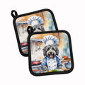 Bergamasco Sheepdog The Chef Pot Holder Set of 2 Heat Resistant Quilted Hot Pads 7.5 x 7.5 Inch, Insulated Kitchen Trivets for Cooking & Baking