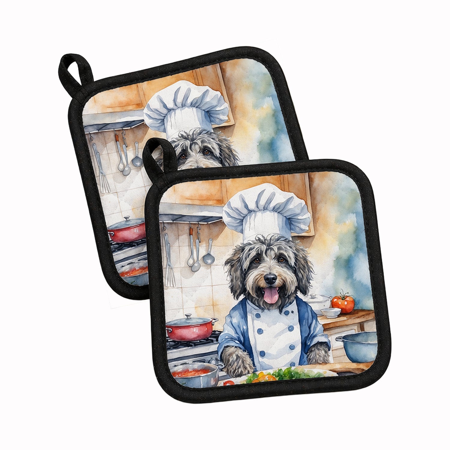 Bergamasco Sheepdog The Chef Pot Holder Set of 2 Heat Resistant Quilted Hot Pads 7.5 x 7.5 Inch, Insulated Kitchen Trivets for Cooking & Baking