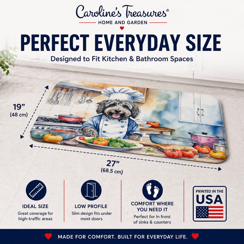 Bergamasco Sheepdog The Chef Memory Foam Kitchen Mat Machine Washable Anti-Fatigue Cushion Comfort Bath or Kitchen Rug
