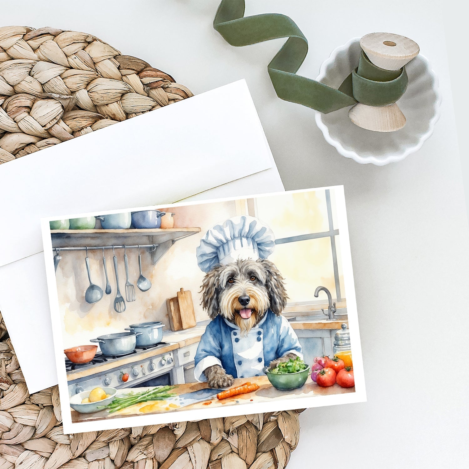 Bergamasco Sheepdog The Chef Greeting Cards Pack of 8 Blank Cards with Envelopes Whimsical A7 Size 5x7