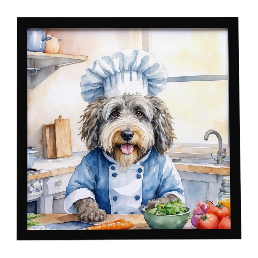 Bergamasco Sheepdog The Chef Framed Metal Print Bathroom, Kitchen, Office, Home Decor Wall Art Ready to Hang, Square, 8X8