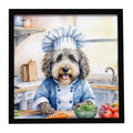 Bergamasco Sheepdog The Chef Framed Metal Print Bathroom, Kitchen, Office, Home Decor Wall Art Ready to Hang, Square, 8X8